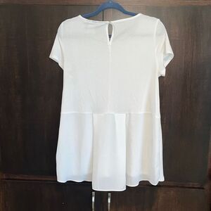 Lands End White High Low Back Peplum T-Shirt Medium